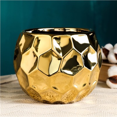 Фигурное кашпо для цветов «Солнечный шар», 2.5 л, 19×19×16 см, керамика, золотистое