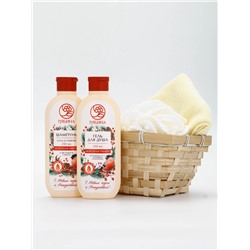 Подарочный набор в деревянной корзине «Рождество», гель для душа, шампунь, полотенце, РЯБИНА