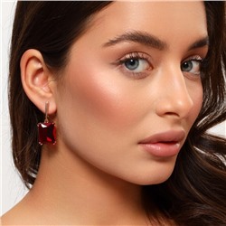 Серьги подвески с крупным камнем ювелирная бижутерия коллекция "Дубай", покрытие позолота, вставка: фианит, цвет: красный, арт.314.612