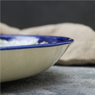 Ляган узбекский Риштанская керамика «Узоры», для плова, d=36 см, синий