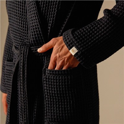 Халат вафельный мужской SL HOME: Boho «Дарк Маре», размер M, хлопок 100%, чёрный