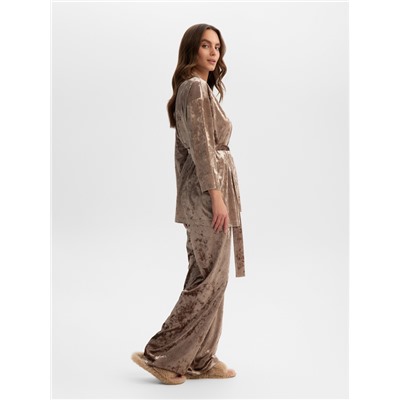 Костюм домашний женский (жакет, брюки) KAFTAN Velvet, размер 40-42, цвет кофейный