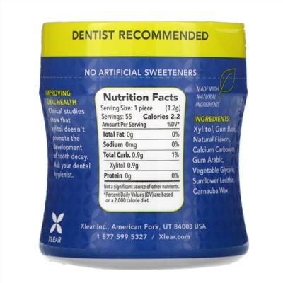 Xlear, Spry, Dental Defense Gum, Sugar Free, Natural Peppermint, 55 Pieces