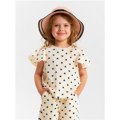 Футболка для девочки из муслина KAFTAN: «Сердечки», бежевая, рост 128 см