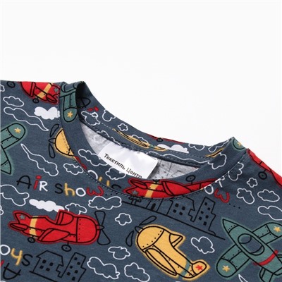 Пижама для мальчика (футболка и шорты) «Самолёты», серая, размер 30-32 (110-116 см)