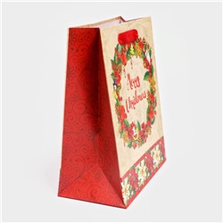 Пакет подарочный новогодний ламинированный «Венок»,18×23×10 см