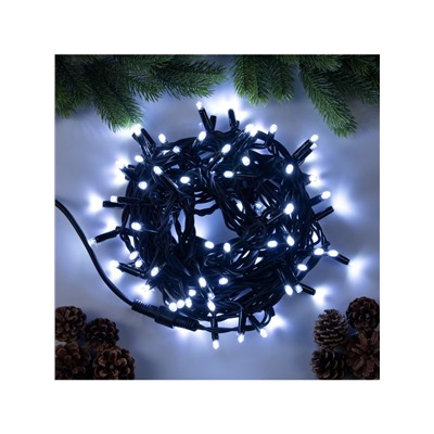 Гирлянда «Нить» 10 м, IP65, УМС, тёмная каучуковая нить, 100 LED, свечение белое, 220 В