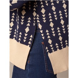 Свитер с боковыми разрезами жаккардовой вязки с кашемиром