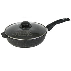 Сковорода 22см, несъём. ручка, стекл крышка, Гранит black