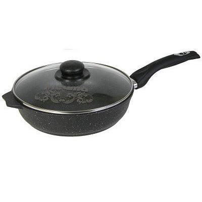 Сковорода 22см, несъём. ручка, стекл крышка, Гранит black