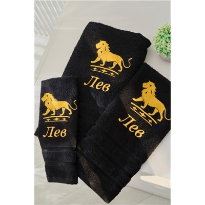 14418/10 Знаки зодиака полотенце махровое плотность 350гр (Черный_лев)
