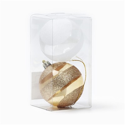 Шары ёлочные новогодние, d=7 см, 2 шт., белый, золотой