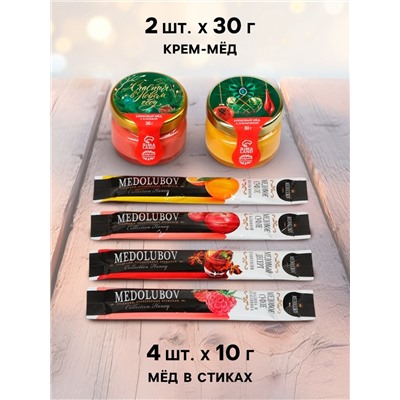 Подарочный набор новогодний «С новым годом»: крем-мёд 2 шт., мёд в стиках 4 шт.
