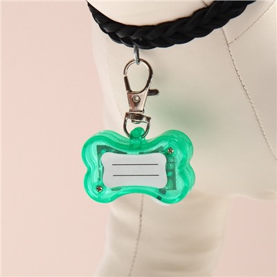 Маячок-адресник «Косточка», с наклейкой под записку, 3 режима свечения, пластик, металл, зелёный