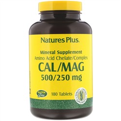 Nature's Plus, Кальций и магний, 500/250 мг, 180 таблеток