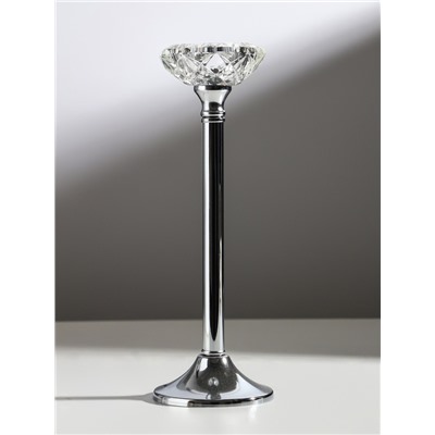 Подсвечник на 1 свечу «Кристальная чаша», d=5 см, под серебро, 9×9×27 см