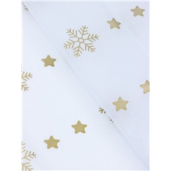 Бумага упаковочная новогодняя тишью «Снежинки со звездами», золотистый, 50×66 см