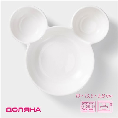 Менажница Доляна «Мишка», 400 мл, 19×13.5 см, 3 ячейки, фарфор, белая