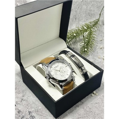 Подарочный набор для мужчины часы и браслет + коробка #22862669