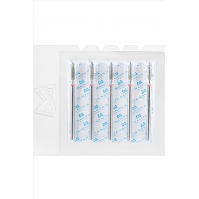 Manita Professional Фреза алмазная пламя острое удлиненное для аппаратного маникюра 856.104.243.100.023 ФАП-2.3-10М, красная насечка, ø 2,3 мм, 5 шт. KRISTALLER, 1231207