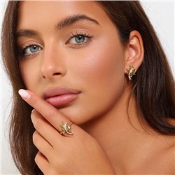 Комплект ювелирной бижутерии коллекция "Дубай" серьги и кольцо 19 р, покрытие позолота, вставка: фианиты, цвет: светло-зеленый и прозрачный, арт.215.484-19