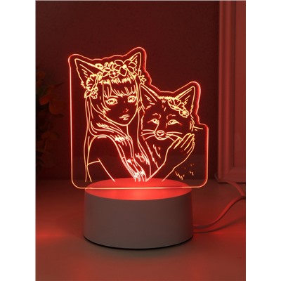 Светильник 3D RISALUX «Лисица», LED-ночник, RGB, от сети, 9.5×16.7×18.5 см