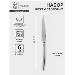 Набор столовых ножей Magistro Flow, 23.5 см, 6 шт., толщина 6 мм, нержавеющая сталь, серебристый
