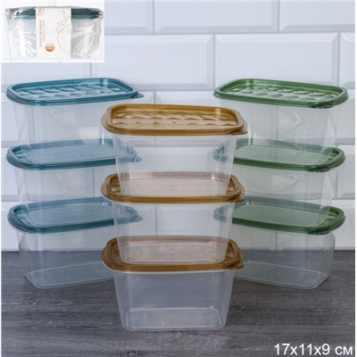 Контейнер прямоугольный 3 штуки / P1 /уп 80/17x11x9 см высокий