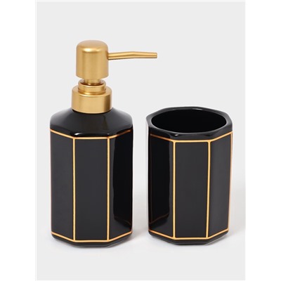 Набор для ванной «Равновесие», 2 предмета, дозатор для мыла, стакан, чёрный