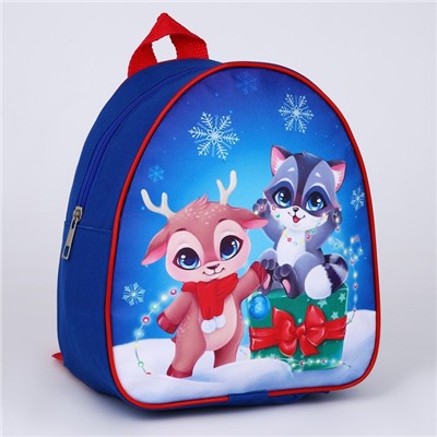 Рюкзак детский новогодний «Оленёнок и енотик», 23×20.5 см
