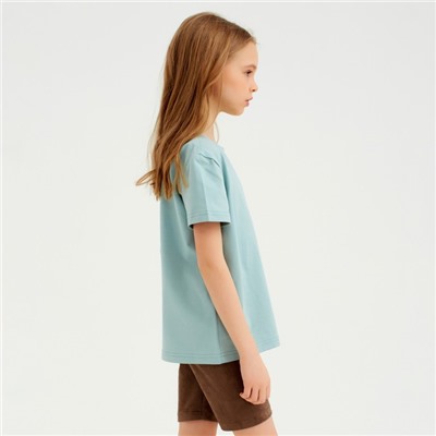 Футболка детская однотонная MINAKU: Basic line, цвет аквамарин, рост 134 см