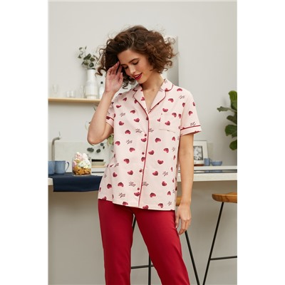 Пижама жакет к/рук, брюки жен Mia Cara SS21WJ327 French Kiss красный/сердечки