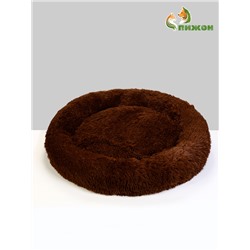 Лежанка для собак и кошек, длинный мех, 80×80×25 см, коричневая