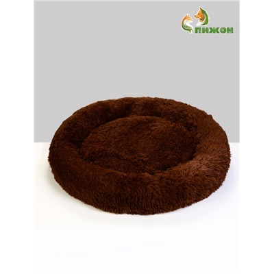 Лежанка для собак и кошек, длинный мех, 80×80×25 см, коричневая