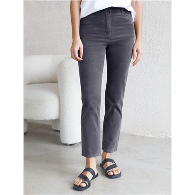 Укороченные эластичные брюки слим из микро вельвета