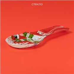 Подставка новогодняя под ложку Доляна «Снеговик», 24×10 см, стекло