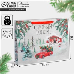 Пакет подарочный новогодний крафтовый «Новогодняя история», L 40×31×11.5 см