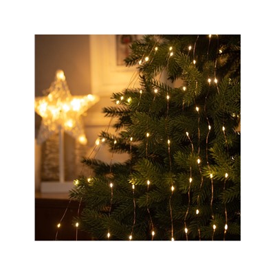 Гирлянда «Конский хвост» 10 нитей по 1 м, IP20, медная нить, 100 LED, 2 режима, батарейки AAх3 (нет в комплекте), свечение тёплое белое