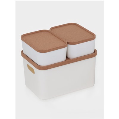 Набор органайзеров для хранения Korely, 3 предмета: 2.4 л / 0.76 л / 0.76 л, цвет слоновая кость