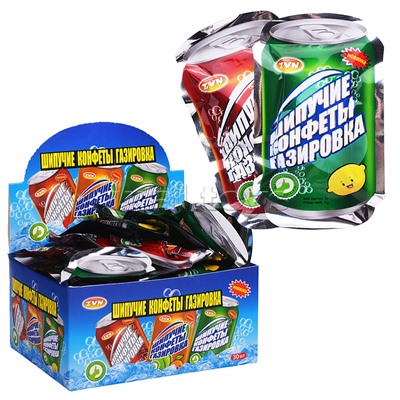 Шипучие конфеты "Газировка" со вкусом апельсина, колы, лимона 7г*30шт