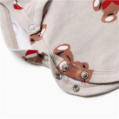 Боди детское с длинным рукавом «Крошка Я. Новогодние медвежата», рост 80-86 см, бежевое