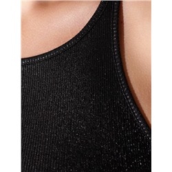 Топ с закрытым декольте из хлопка с эластаном в рубчик с матовым покрытием металлик