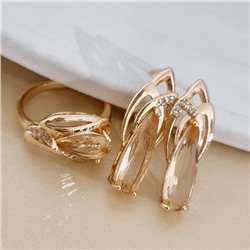 Комплект ювелирной бижутерии коллекция "Дубай" серьги и кольцо 18 р, покрытие позолота, вставка: стекло и цирконы, цвет: шампань и прозрачный, арт.313.494-18