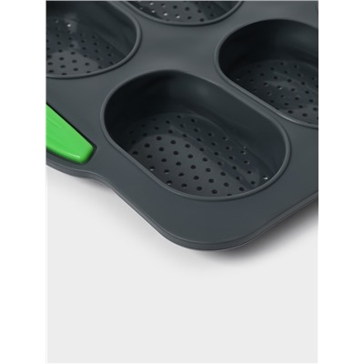 Форма для выпечки с перфорацией «Булочки», силикон, 34.5×23×2.5 см, 8 ячеек (9.5×6.3×2.4 см), чёрная