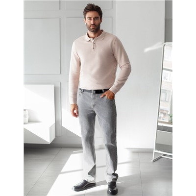 Лонгслив из мягкого фактурного трикотажа с плетеным воротником поло на пуговицах