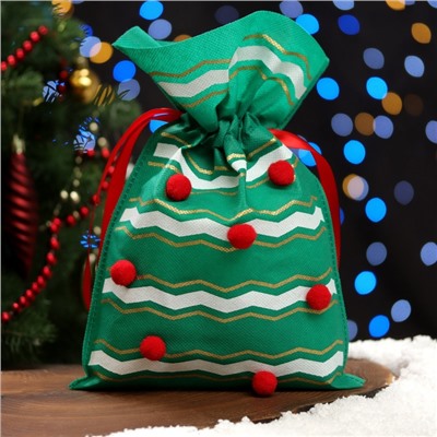 Мешок подарочный новогодний «Помпоны», 20×30 см