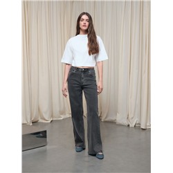 Актуальная коллекция CONTE CON-802 Чёрные джинсы wide leg с эффектом потёртостей и двойными шлёвками