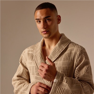 Халат вафельный мужской SL HOME: Chess «Саббиа», размер S, хлопок 100%, коричневый