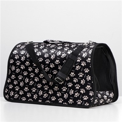 Сумка - переноска «Лапки Happy», размер L, 53×21×29 см, каркасная, чёрная