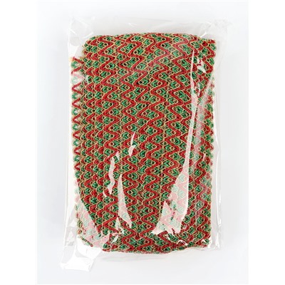 Тесьма Зигзаг зелено-красно-золотая 3.5 см намотка 25 метров